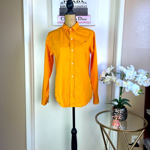 Nautica Tops - Nautica Woman Blouse Top Shirt Size XL Solid Orange Long Sleeve Button Up